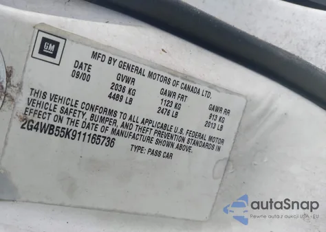 2001 Buick Regal Ls z USA, uszkodzony, nr VIN 2G4WB55K911165736